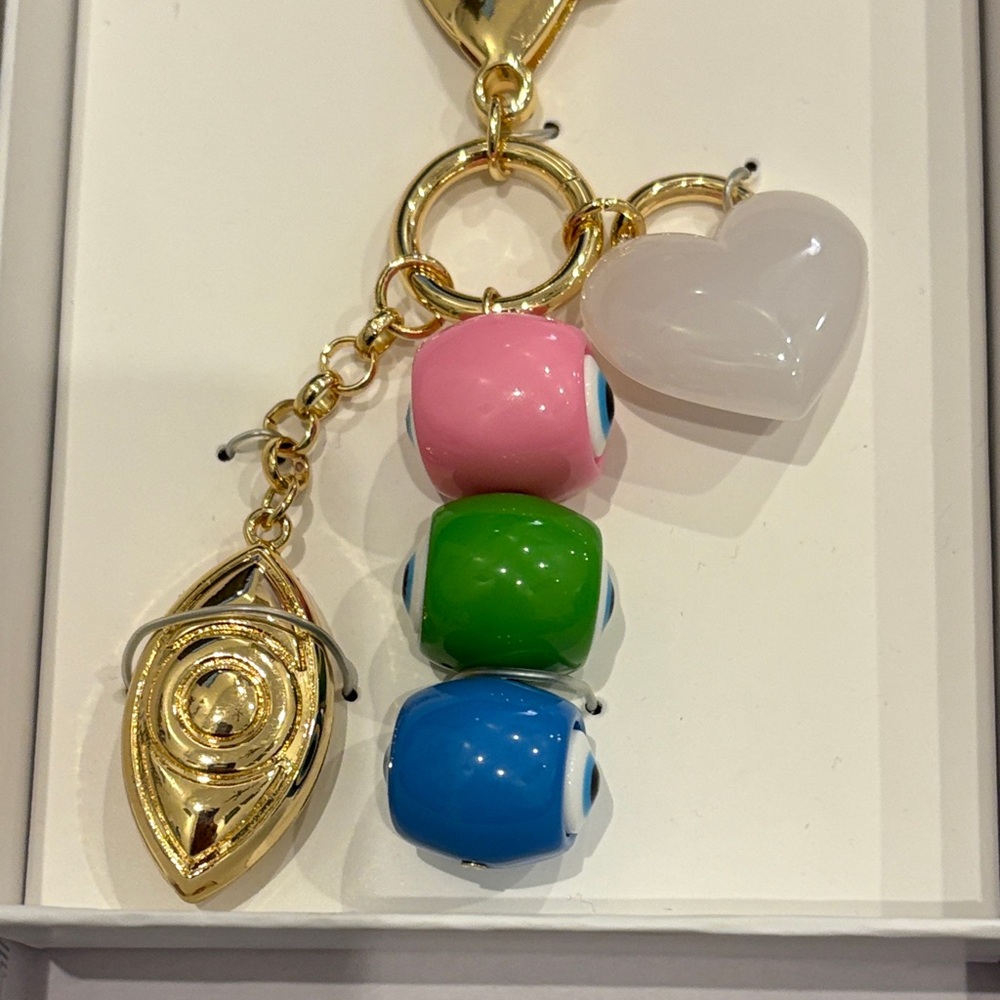 BaubleBar Bag Charm NWT Gold Charm with Pink, Blue, and Green Beads~ Gorgeous - Picture 4 of 5